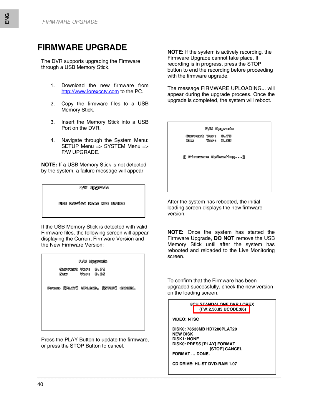 LOREX Technology L208, L204 instruction manual Firmware Upgrade 