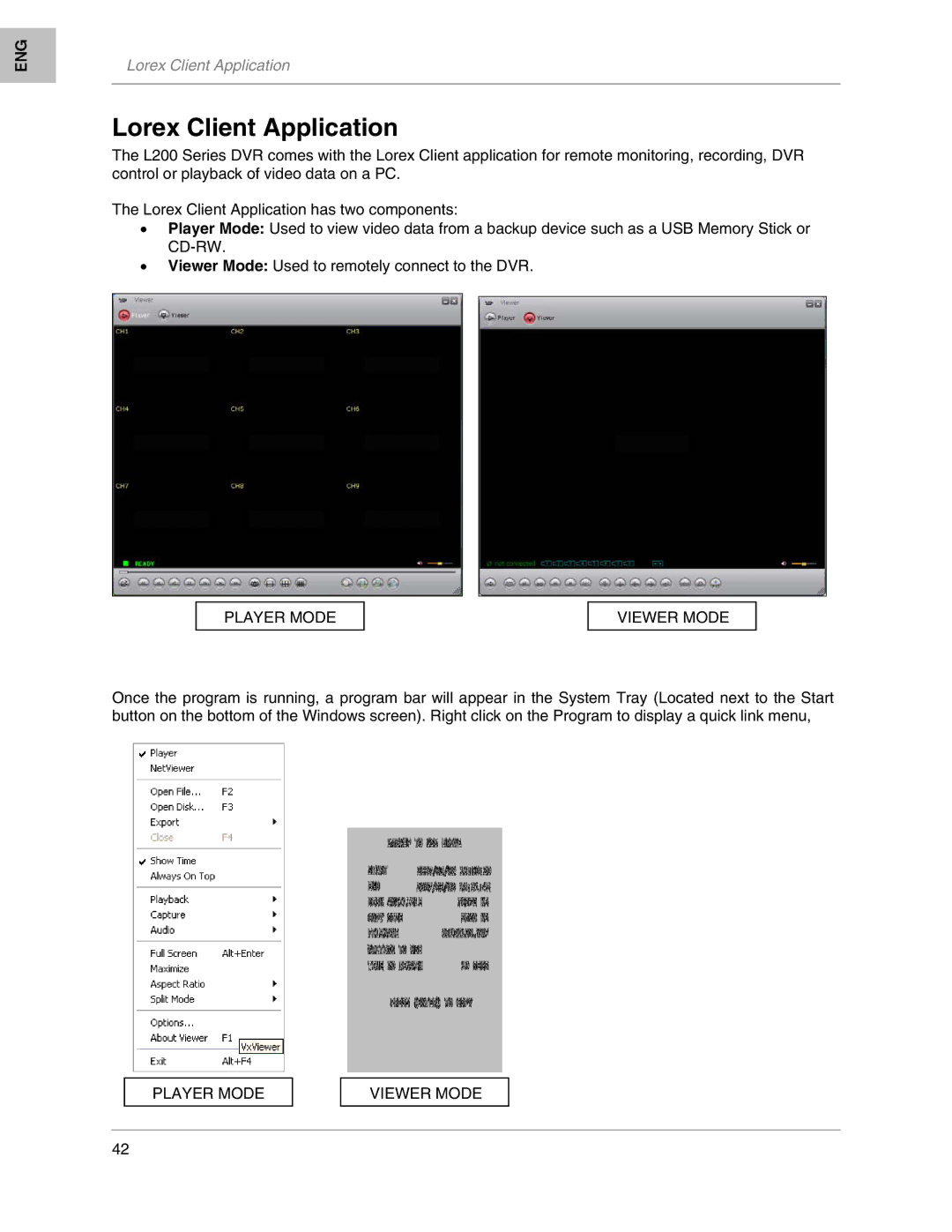 LOREX Technology L208, L204 instruction manual Lorex Client Application, Player Mode Viewer Mode 