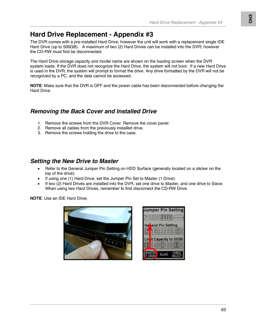 LOREX Technology L204, L208 Hard Drive Replacement Appendix #3, Removing the Back Cover and Installed Drive 