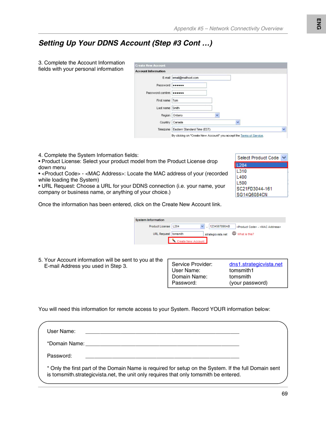 LOREX Technology L204, L208 instruction manual Setting Up Your Ddns Account Step #3 Cont …, Dns1.strategicvista.net 