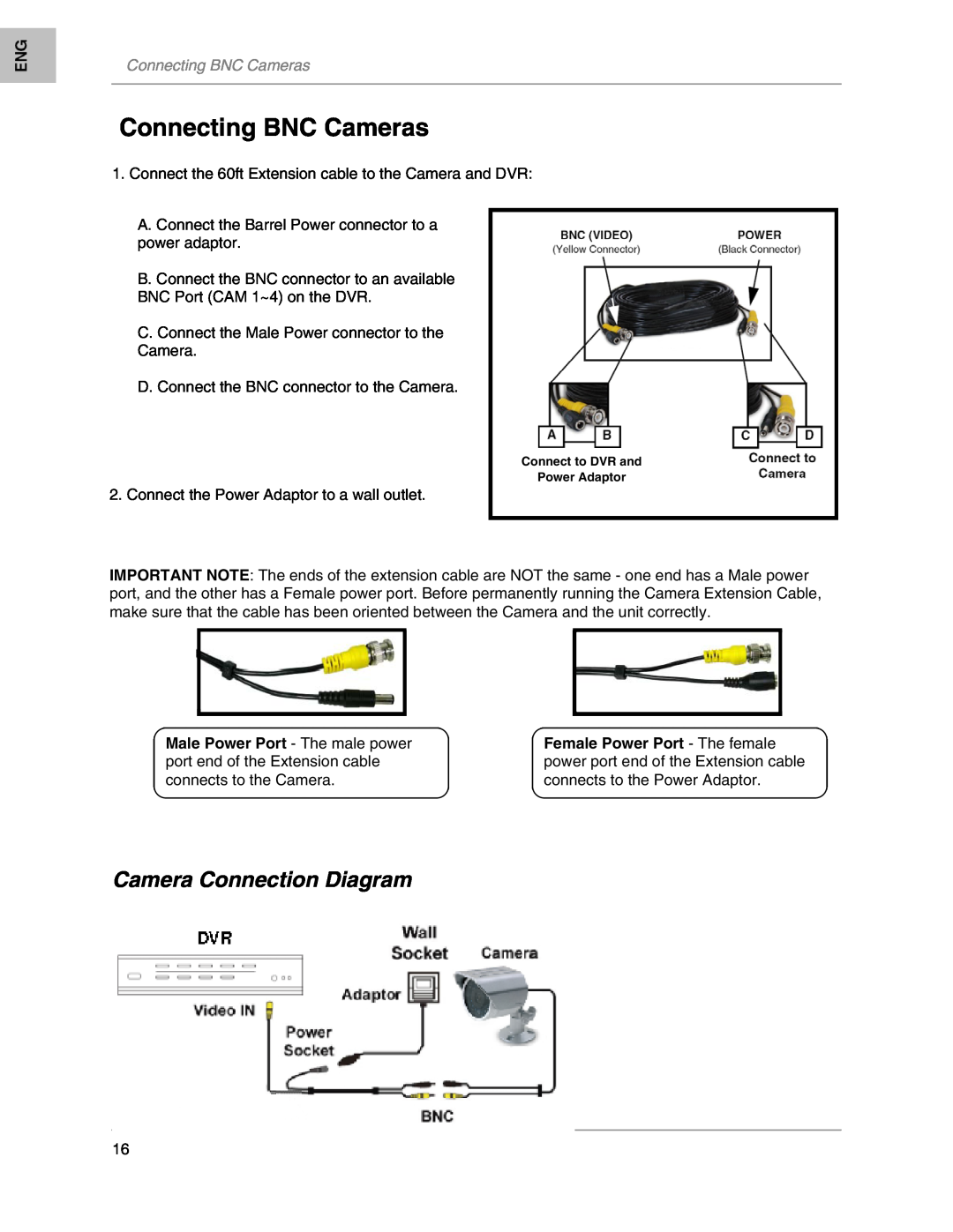LOREX Technology L208, L204 instruction manual Connecting BNC Cameras, Camera Connection Diagram 