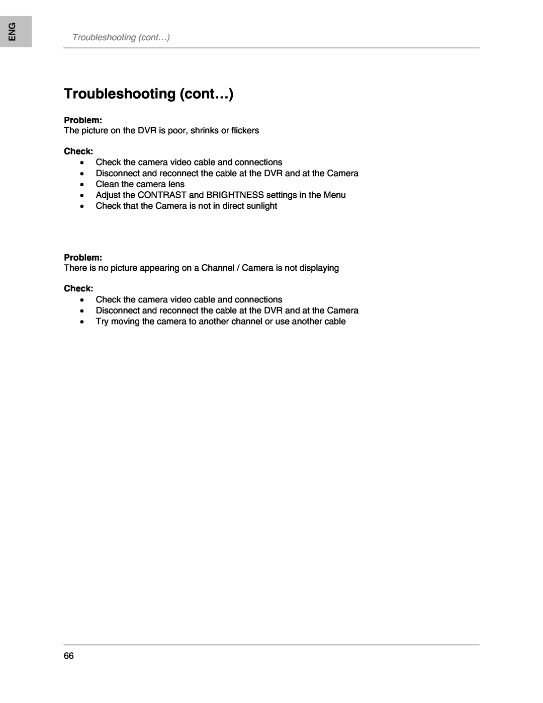 LOREX Technology L208, L204 instruction manual Troubleshooting cont… 