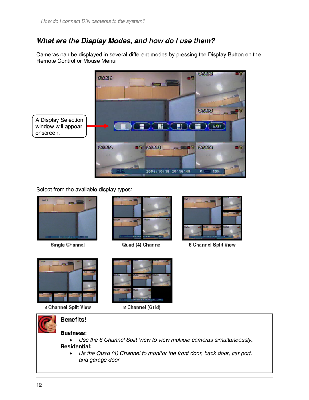 LOREX Technology L20WD800 manual What are the Display Modes, and how do I use them?, Business, Residential 