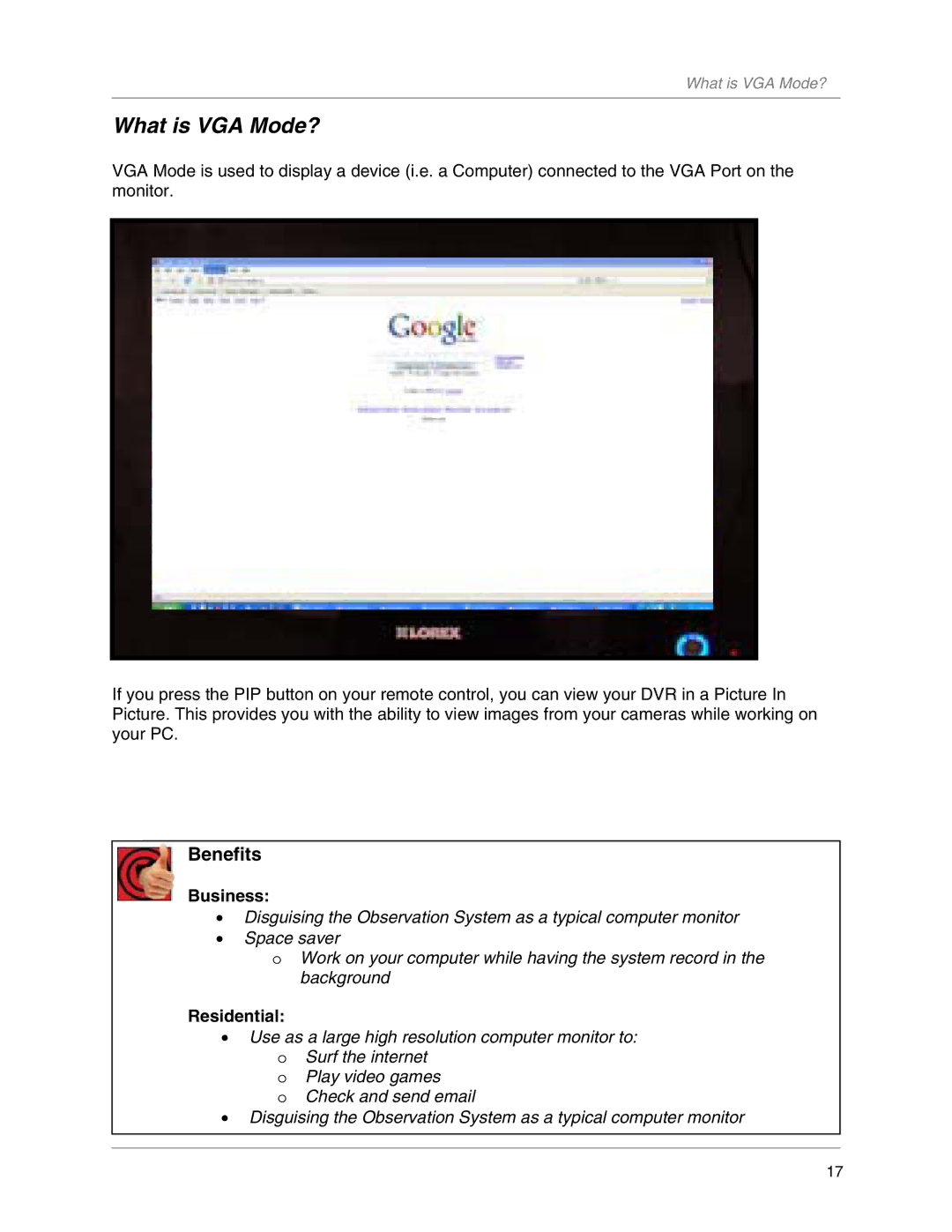 LOREX Technology L20WD800 manual What is VGA Mode? 