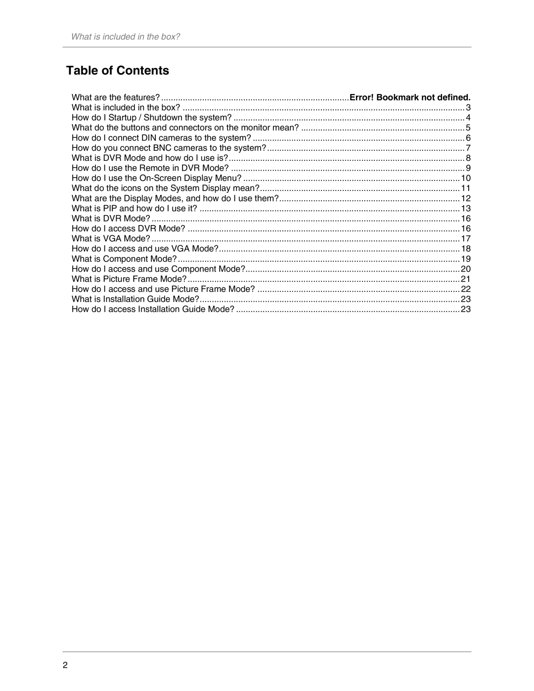 LOREX Technology L20WD800 manual Table of Contents 