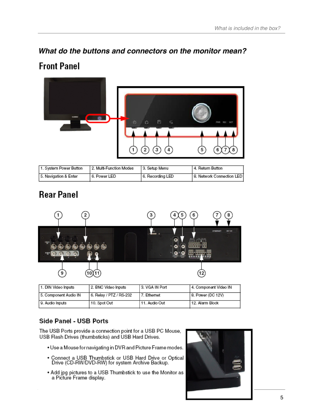 LOREX Technology L20WD800 manual What do the buttons and connectors on the monitor mean? 