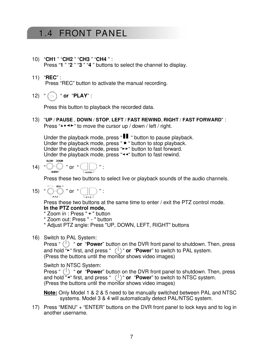 LOREX Technology L224 Series instruction manual 10 CH1 CH2 CH3 CH4, PTZ control mode 