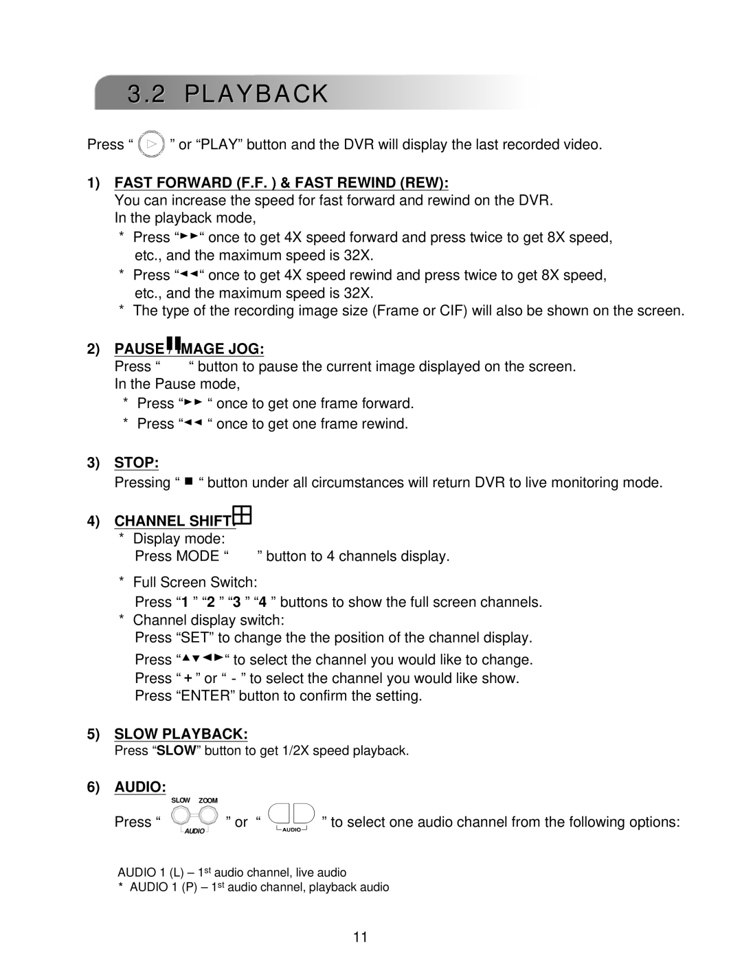 LOREX Technology L224 Series instruction manual Playback, Stop 