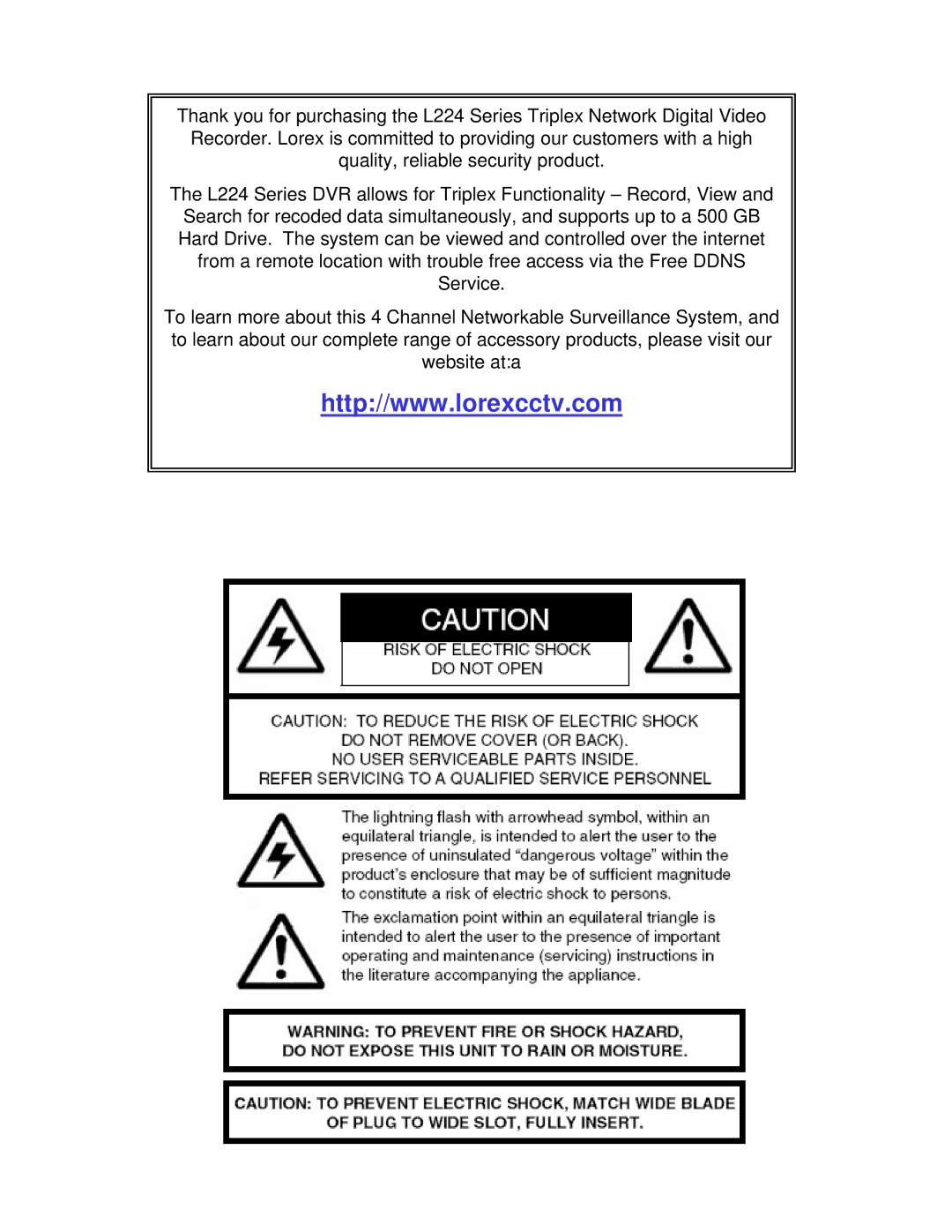 LOREX Technology L224 Series instruction manual 