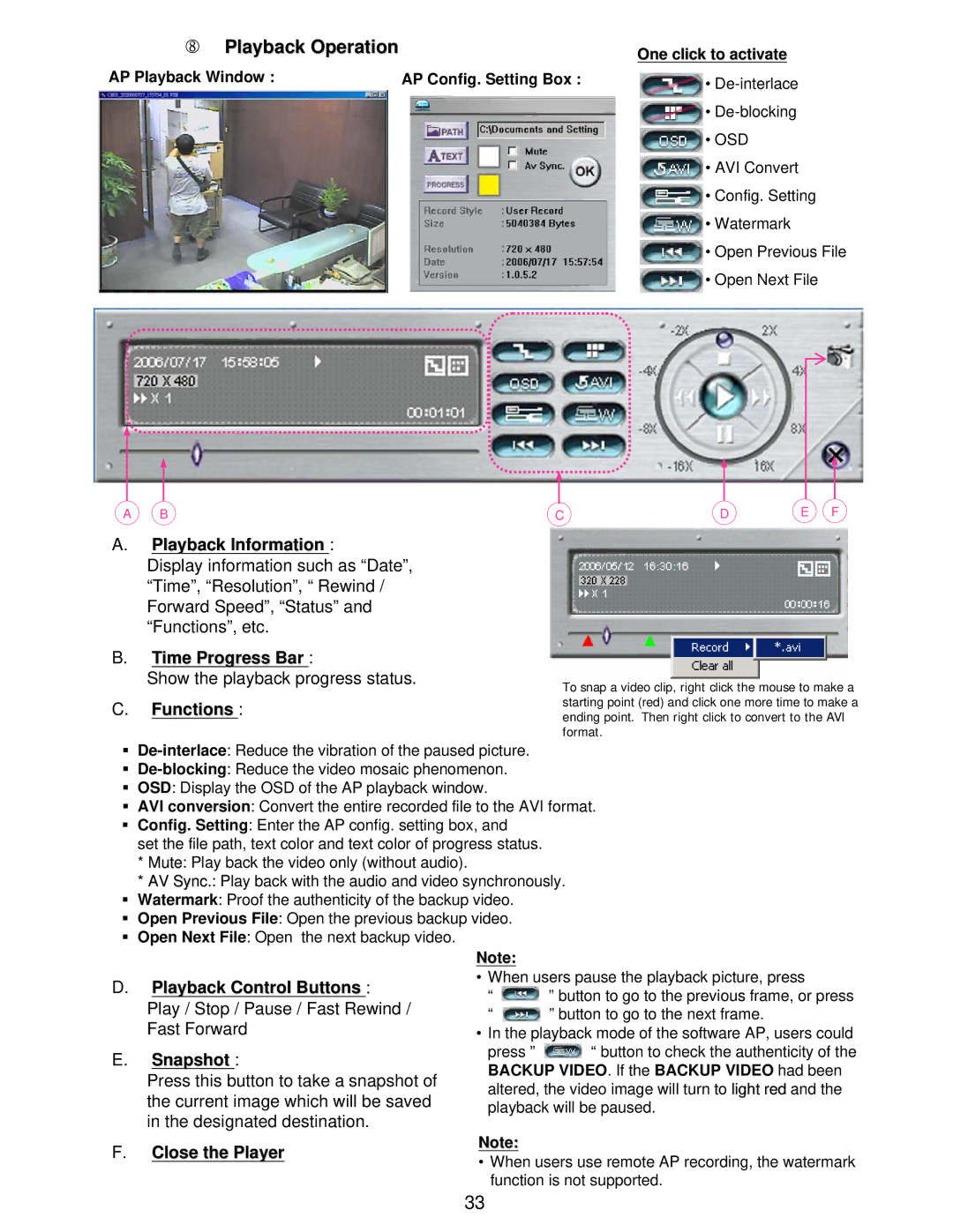 LOREX Technology L224 Series Playback Operation, One click to activate, AP Playback Window AP Config. Setting Box 