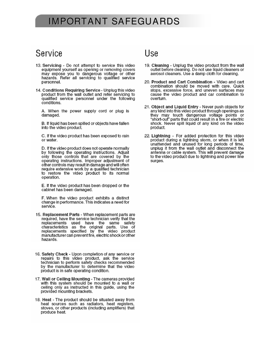 LOREX Technology L224 Series instruction manual Important Safeguards 