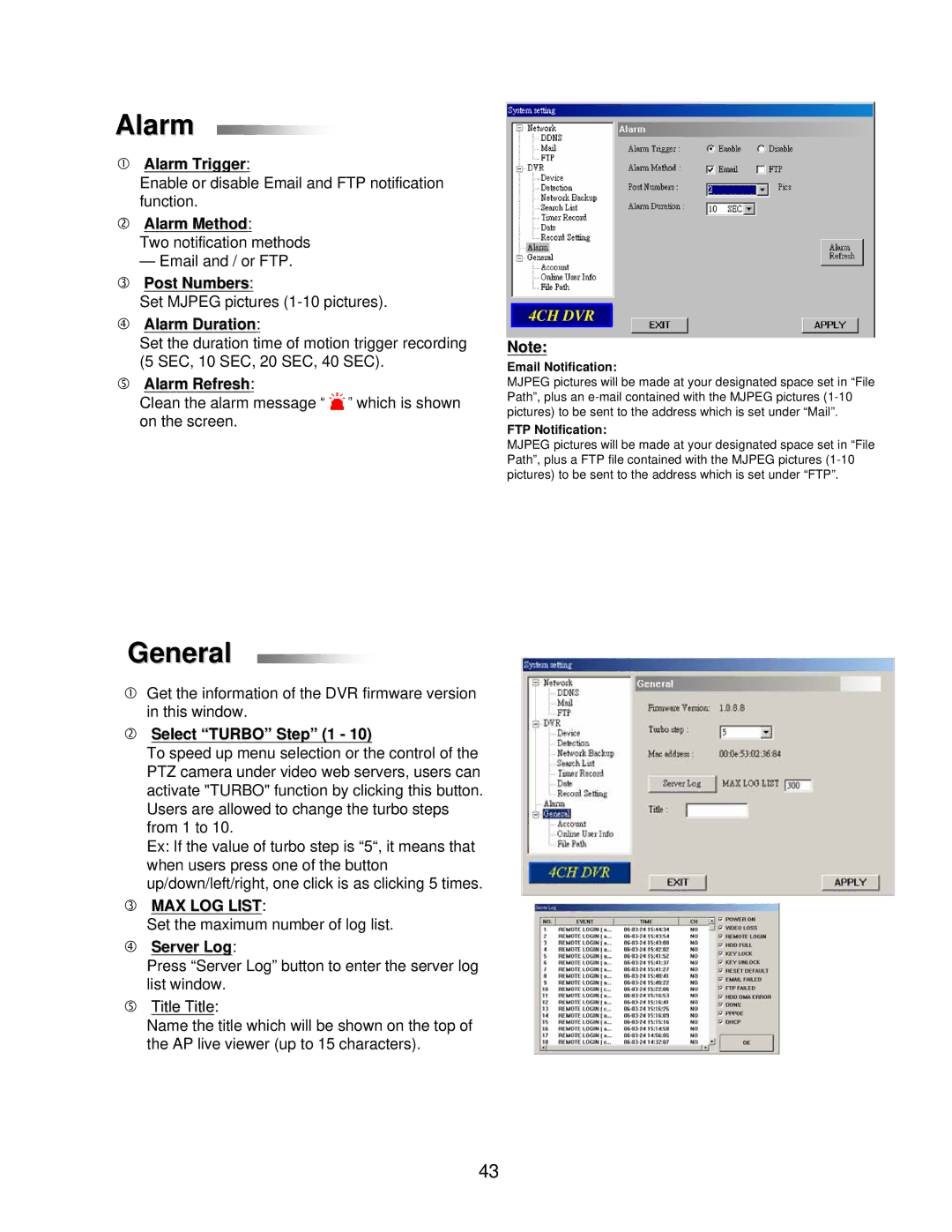 LOREX Technology L224 Series instruction manual Alarm, General 