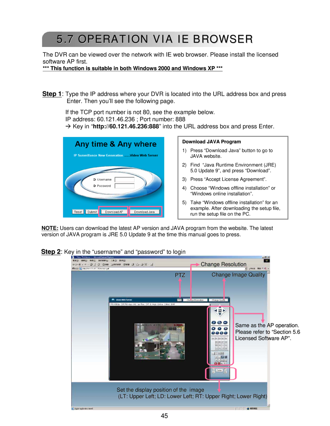 LOREX Technology L224 Series instruction manual Operation VIA IE Browser, Download Java Program 