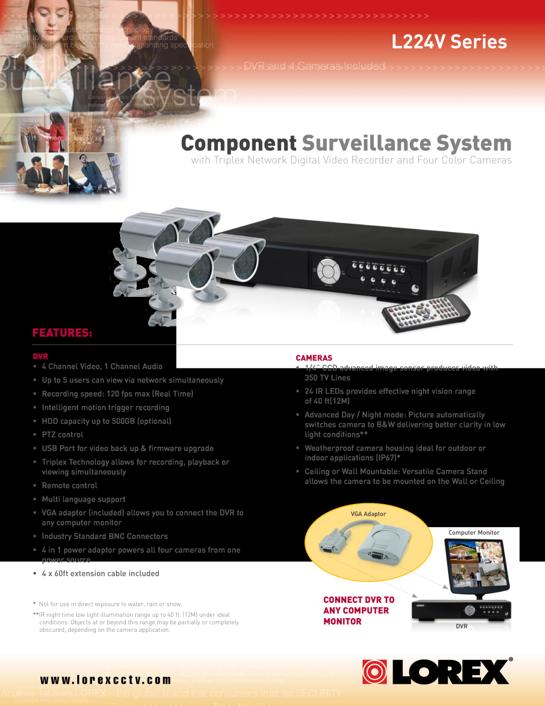 LOREX Technology L224V Series manual Features, Cameras, Component Surveillance System, w w w . l o r e x c c t v . c o m 
