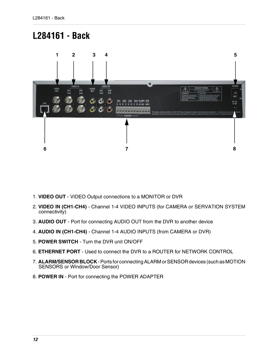 LOREX Technology instruction manual L284161 Back 