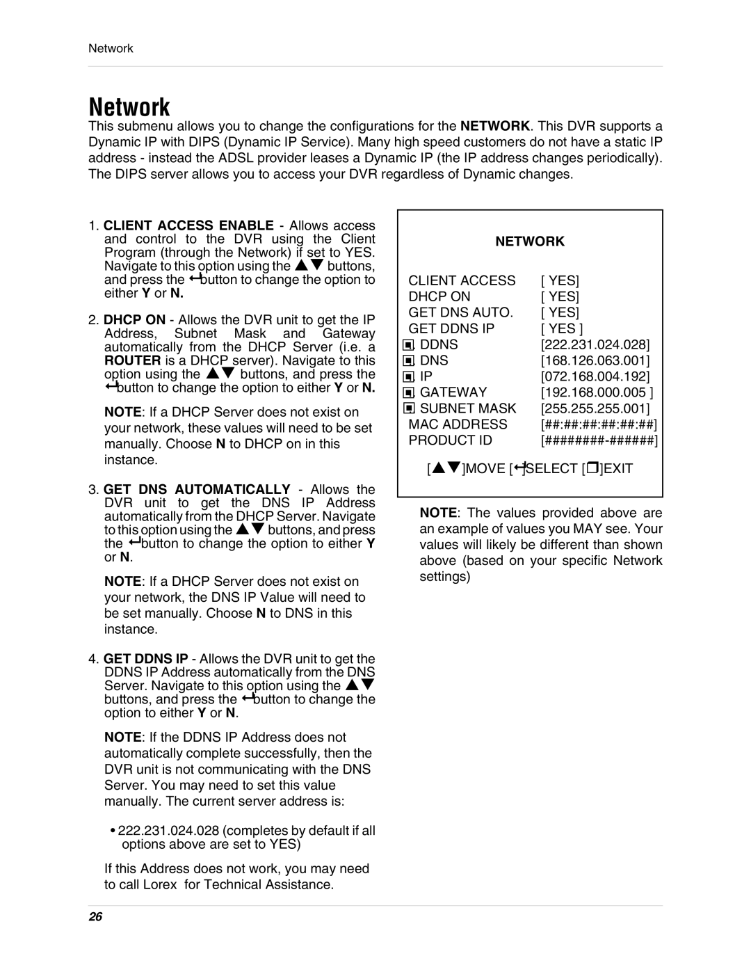 LOREX Technology L284161 instruction manual Network 