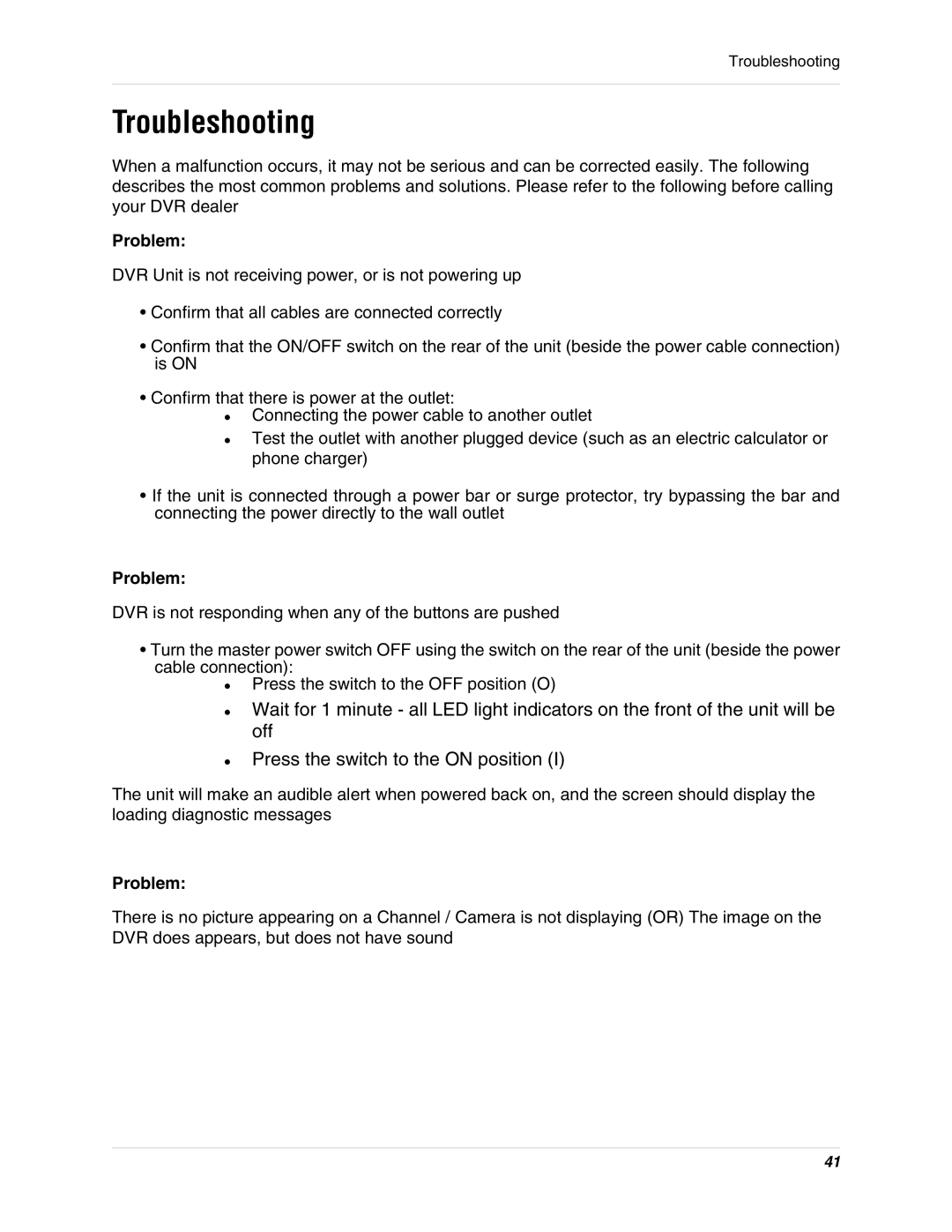 LOREX Technology L284161 instruction manual Troubleshooting, Problem 