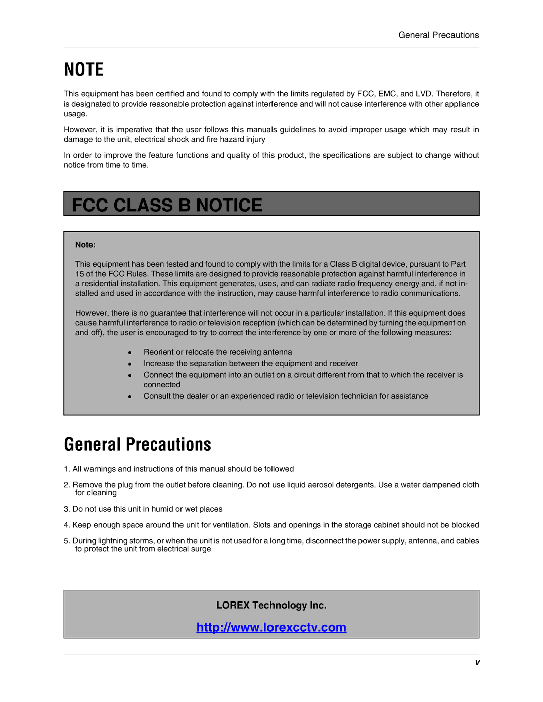 LOREX Technology L284161 instruction manual General Precautions, Lorex Technology Inc 