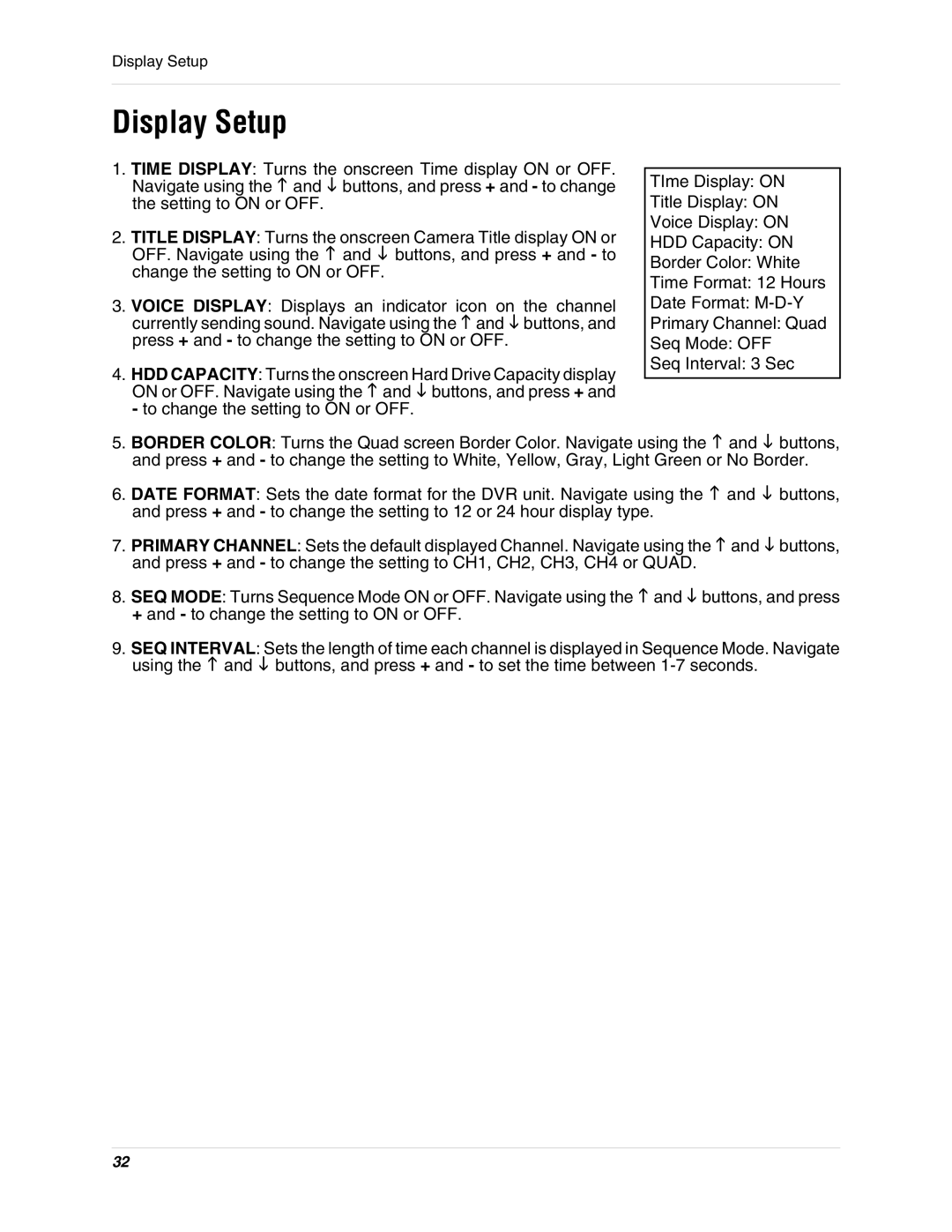 LOREX Technology L3104 instruction manual Display Setup 