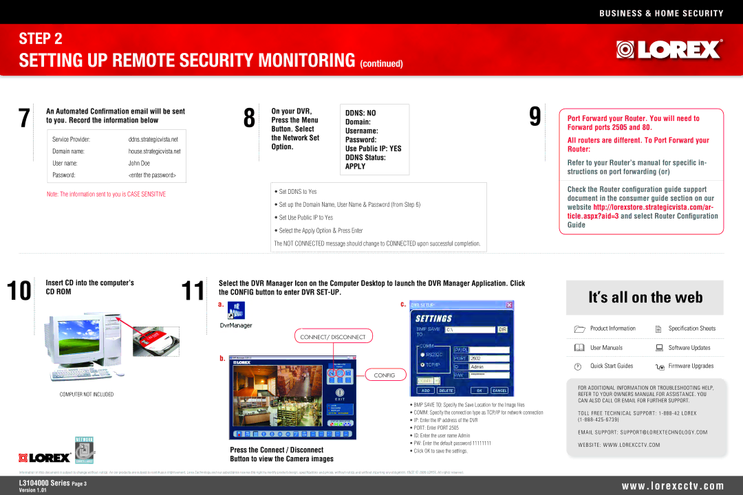 LOREX Technology L3104000 owner manual Ddns no, Apply, Cd Rom 