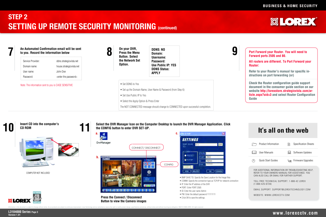 LOREX Technology SETTING UP REMOTE SECURITY MONITORING continued, Step, It’s all on the web, L3104000 Series Page 