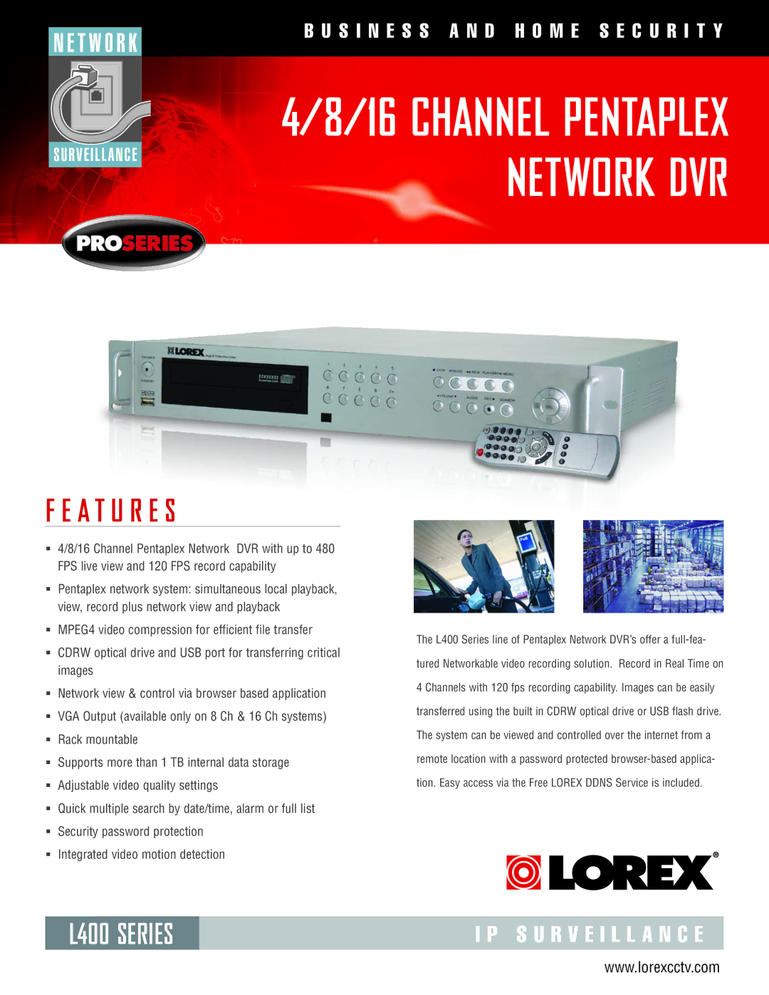 LOREX Technology L400 Series manual Channel Pentaplex Network DVR 