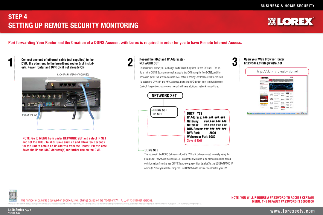 LOREX Technology L400 owner manual Setting UP Remote Security Monitoring, Network SET, Ddns SET, Ip Set 