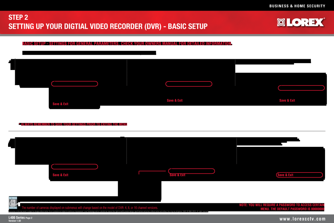 LOREX Technology L400 Setting Up Your Digtial Video Recorder Dvr - Basic Setup, DVR English by default, Language English 