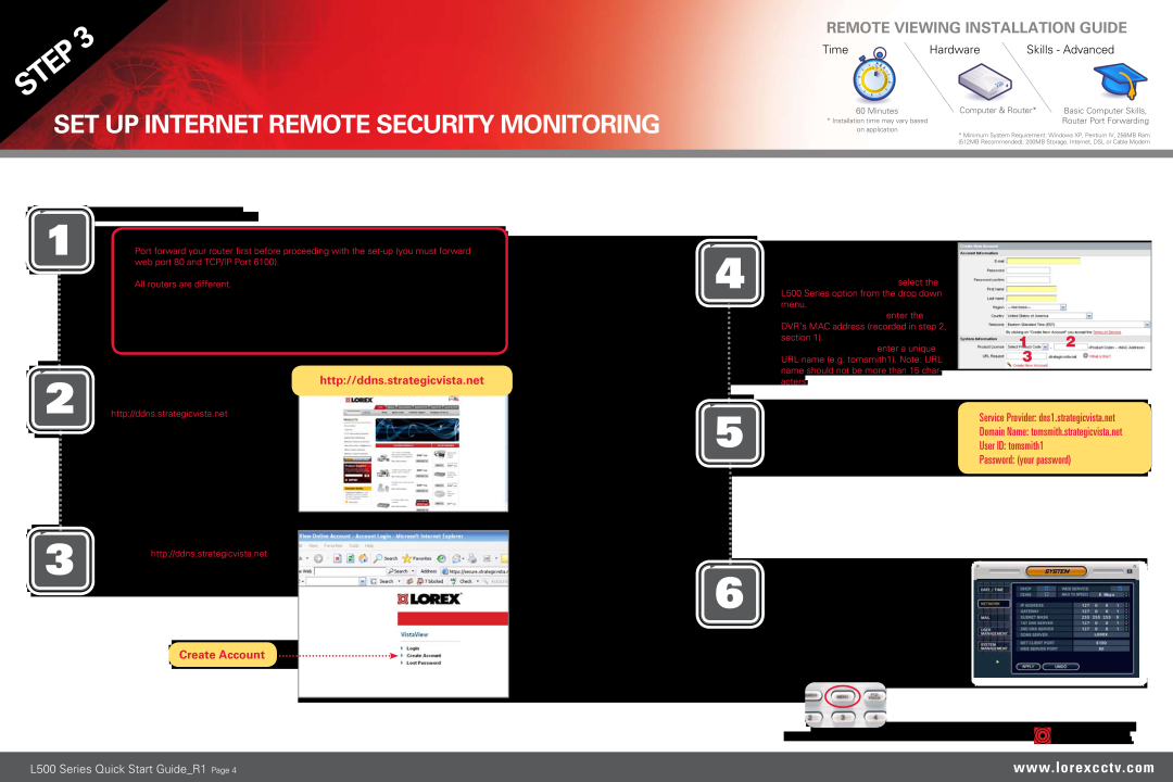 LOREX Technology L500 Series Set up Internet Remote Security Monitoring, Remote Viewing Installation Guide, DDNS Set-up 