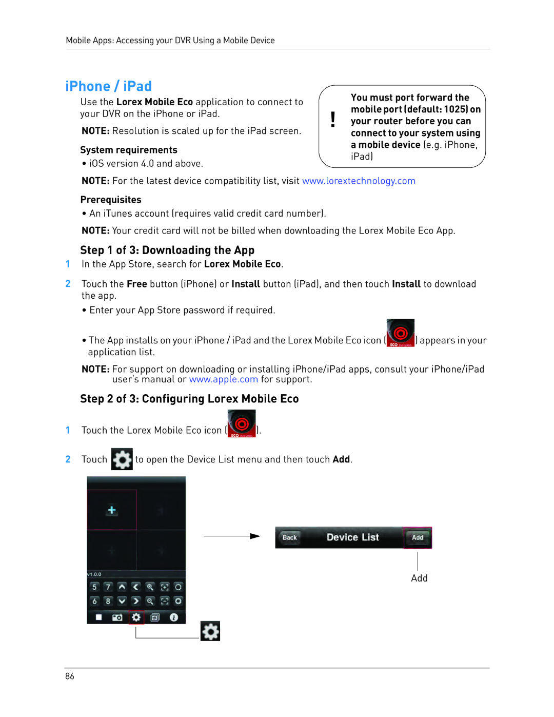 LOREX Technology LH010 ECO BLACKBOX SERIES IPhone / iPad, Downloading the App, Configuring Lorex Mobile Eco 