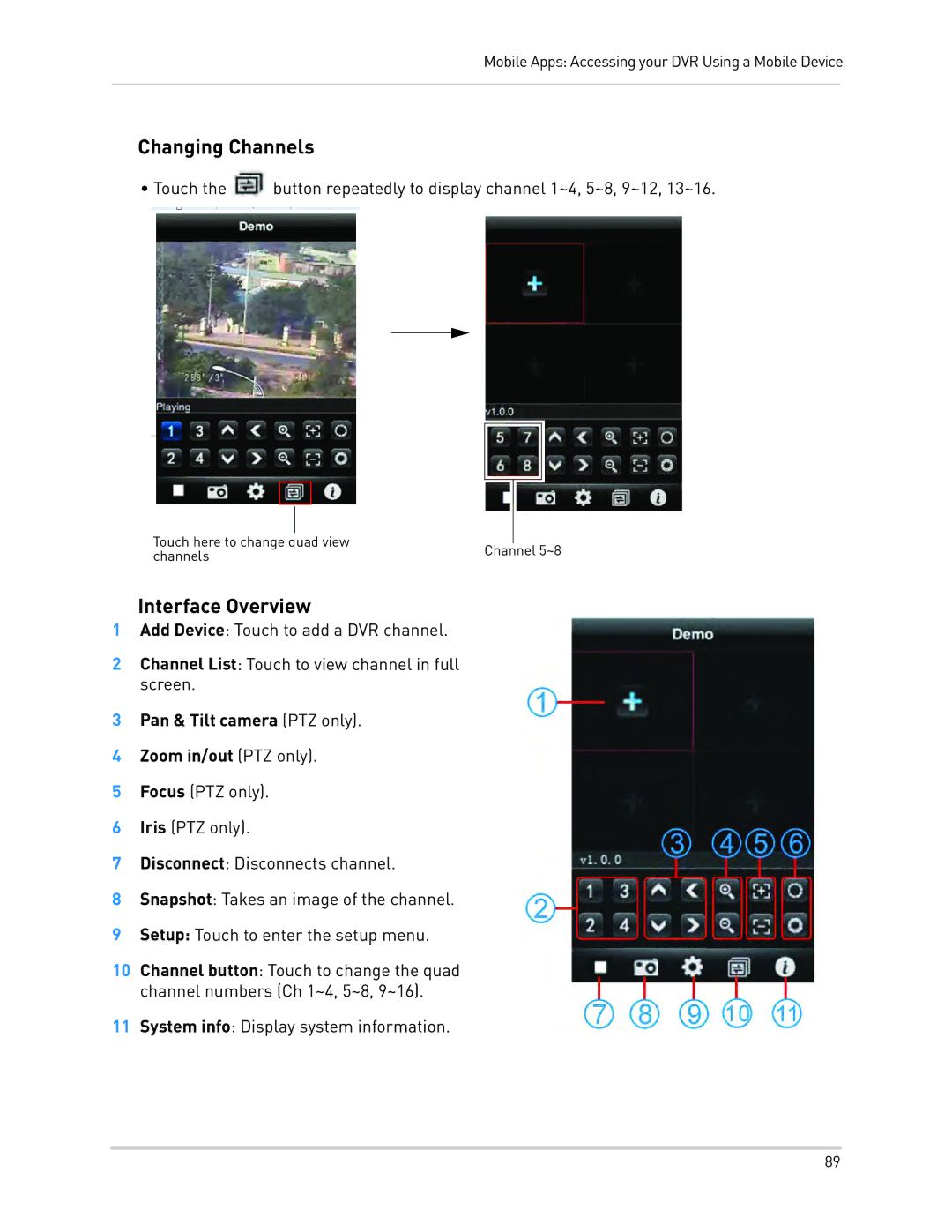 LOREX Technology LH010 ECO BLACKBOX SERIES instruction manual Changing Channels, Interface Overview 