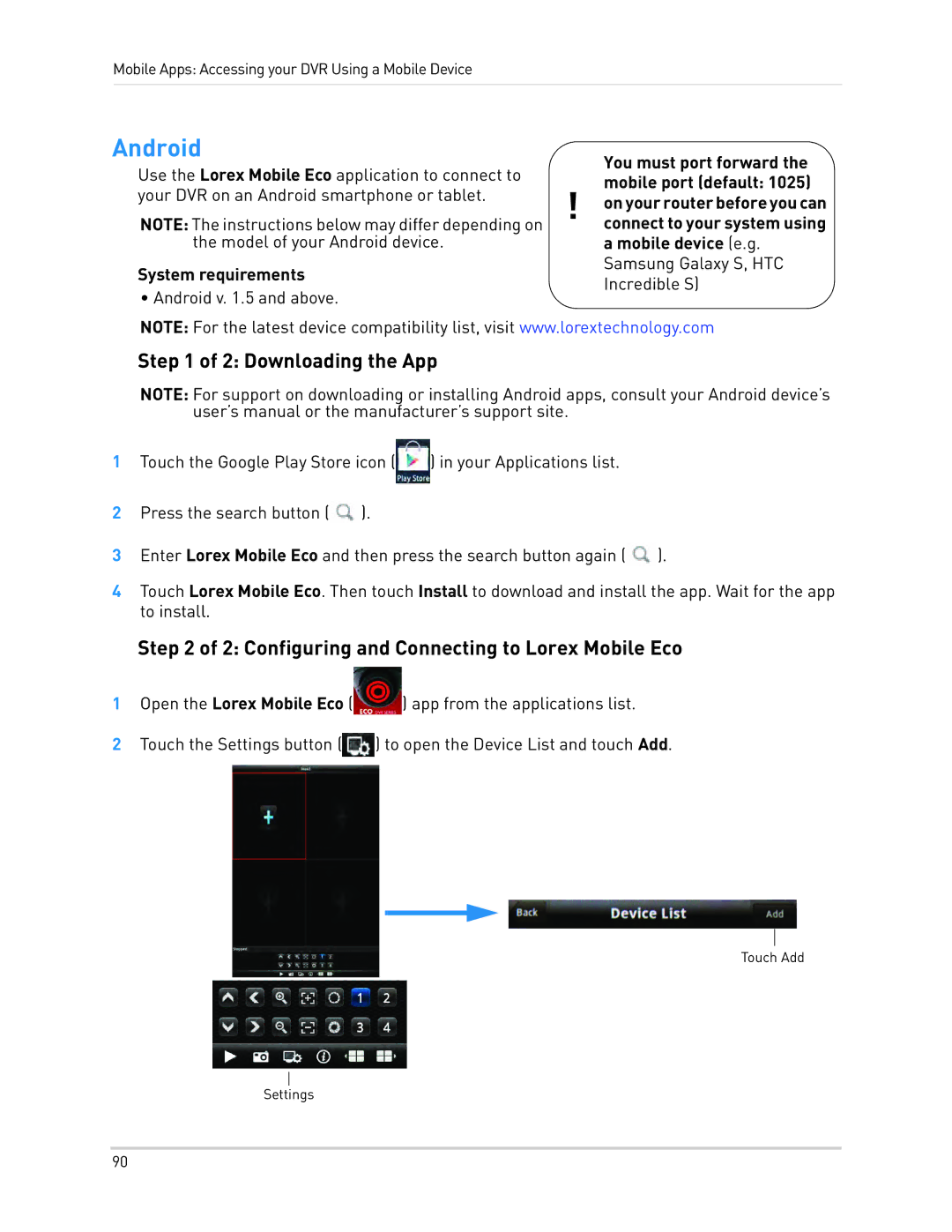 LOREX Technology LH010 ECO BLACKBOX SERIES Android, Downloading the App, Configuring and Connecting to Lorex Mobile Eco 