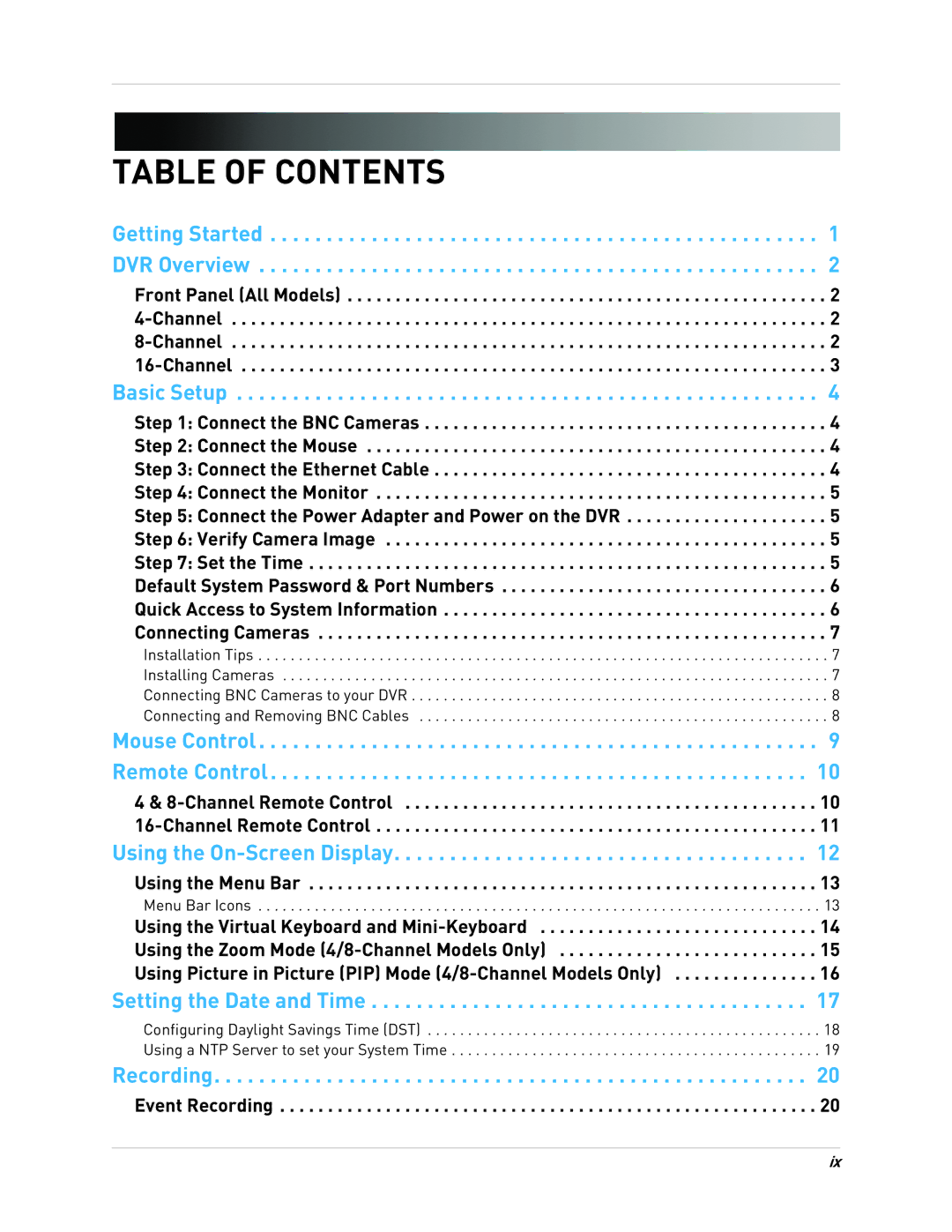 LOREX Technology LH010 ECO BLACKBOX SERIES instruction manual Table of Contents 