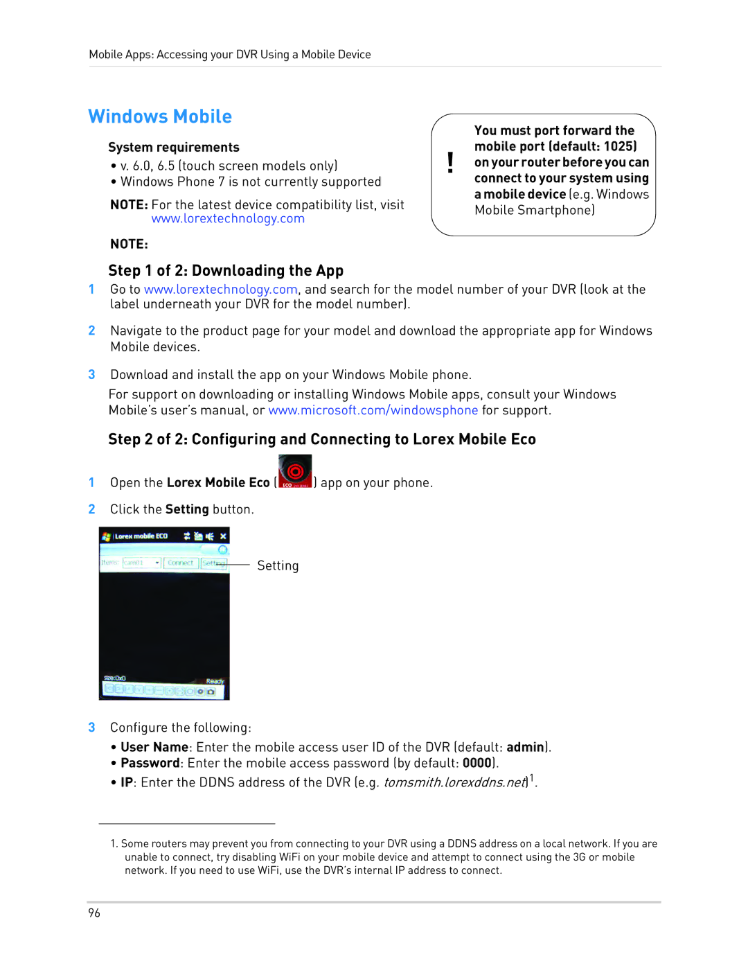 LOREX Technology LH010 ECO BLACKBOX SERIES instruction manual Windows Mobile, System requirements 