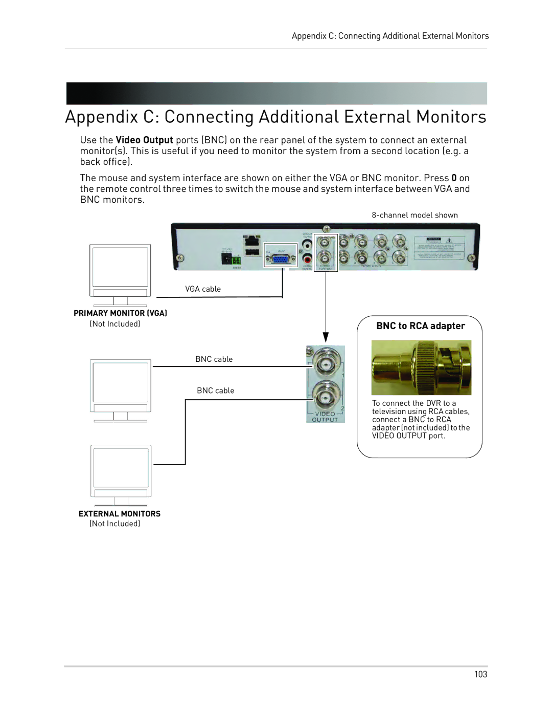 LOREX Technology LH010 ECO BLACKBOX SERIES Appendix C Connecting Additional External Monitors, BNC to RCA adapter 