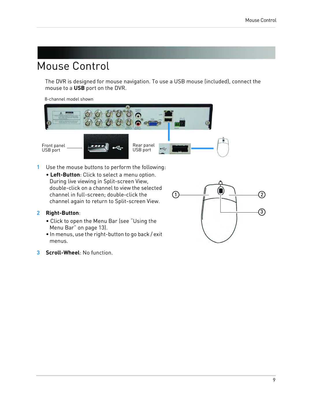 LOREX Technology LH010 ECO BLACKBOX SERIES instruction manual Mouse Control, Right-Button 