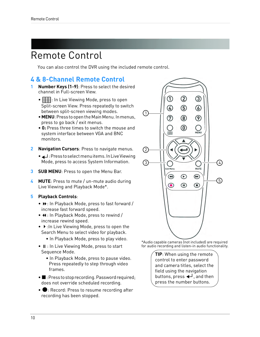 LOREX Technology LH010 ECO BLACKBOX SERIES instruction manual Channel Remote Control, Playback Controls 