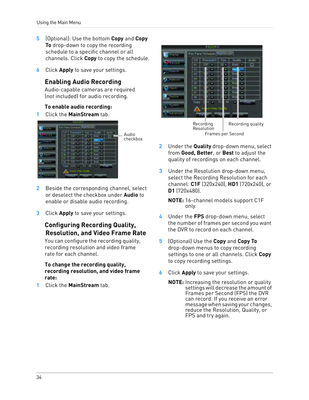 LOREX Technology LH010 ECO BLACKBOX SERIES instruction manual Enabling Audio Recording, To enable audio recording 