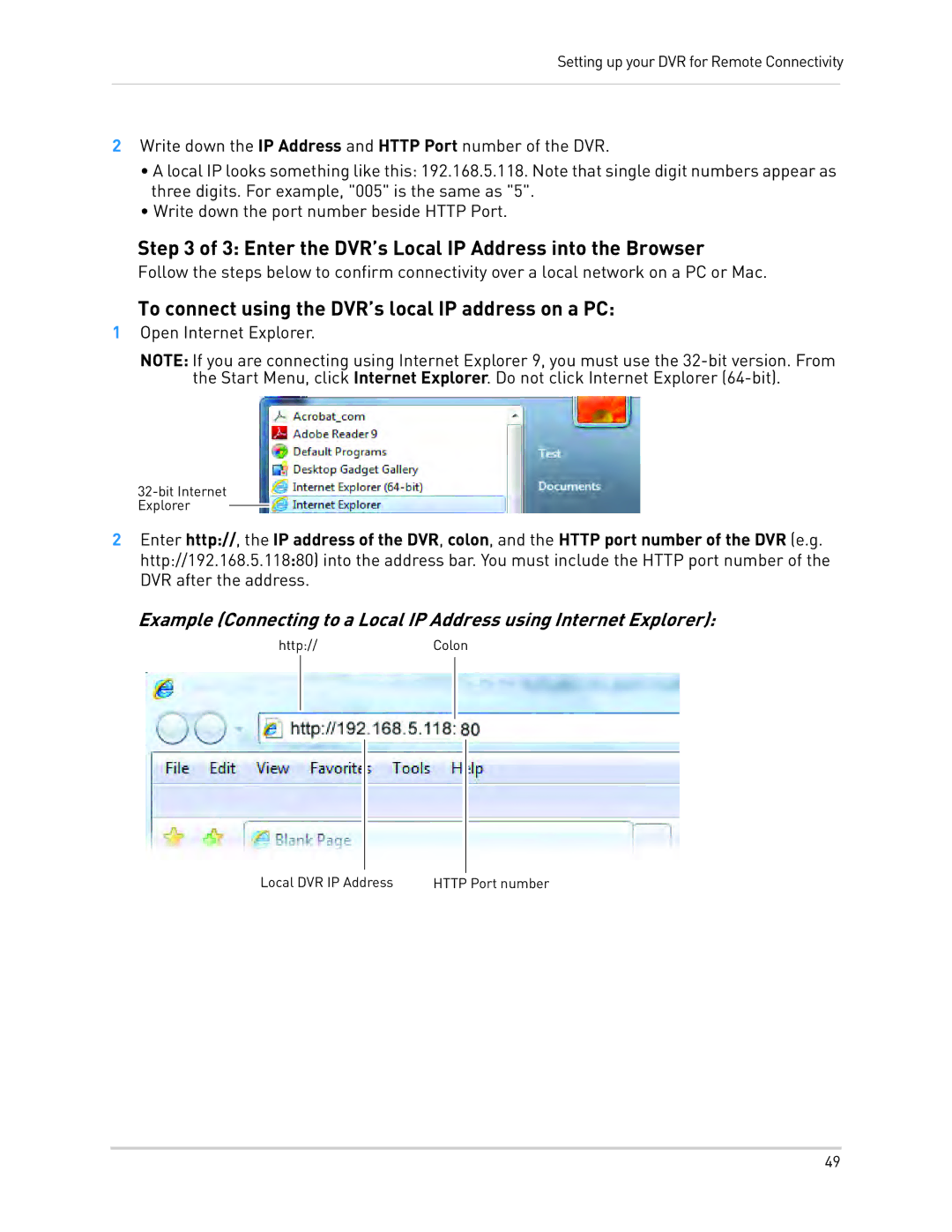 LOREX Technology LH010 ECO BLACKBOX SERIES instruction manual Enter the DVR’s Local IP Address into the Browser 