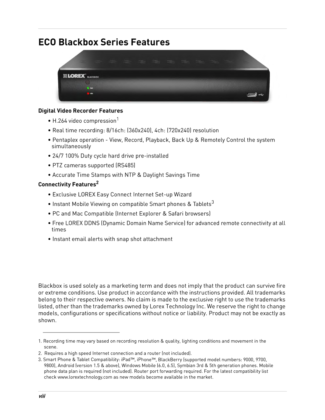 LOREX Technology LH0181011C8F instruction manual Digital Video Recorder Features, Connectivity Features2 