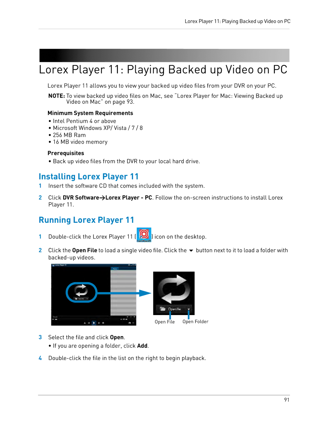 LOREX Technology LH0181011C8F Lorex Player 11 Playing Backed up Video on PC, Installing Lorex Player, Running Lorex Player 