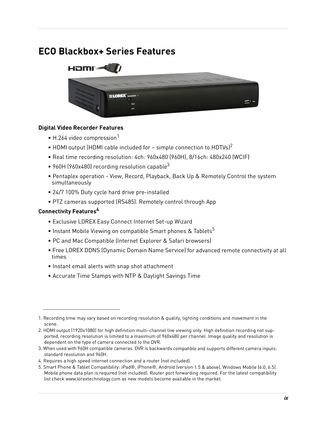 LOREX Technology LH0181011C8F instruction manual ECO Blackbox+ Series Features, Connectivity Features4 