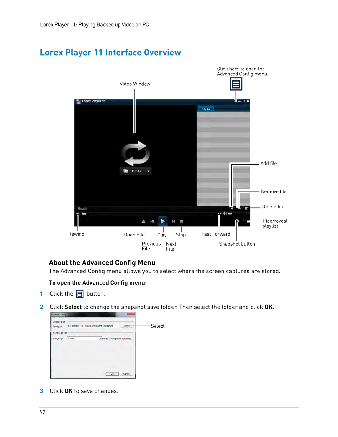 LOREX Technology LH0181011C8F instruction manual Lorex Player 11 Interface Overview, About the Advanced Config Menu 