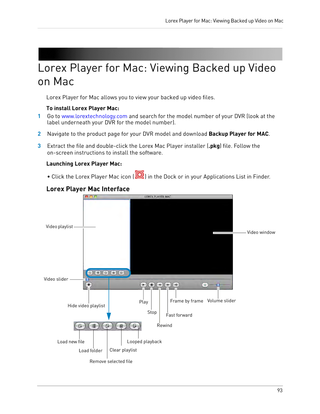 LOREX Technology LH0181011C8F Lorex Player for Mac Viewing Backed up Video on Mac, Lorex Player Mac Interface 