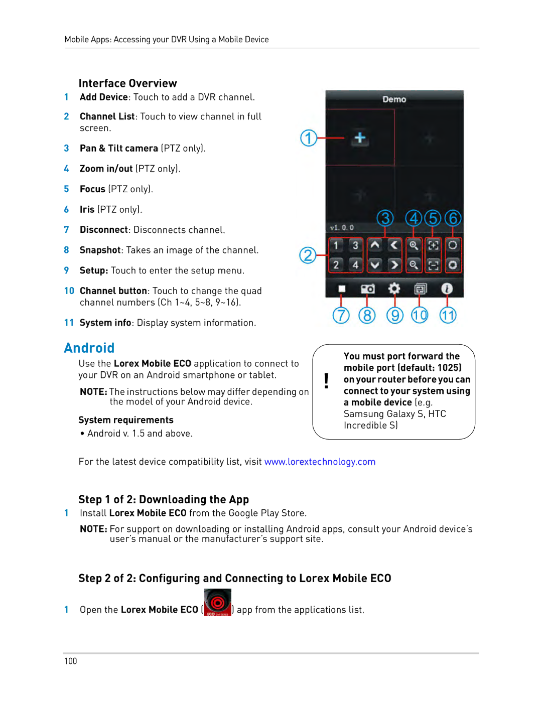 LOREX Technology LH0181011C8F instruction manual Android, Interface Overview, Downloading the App 