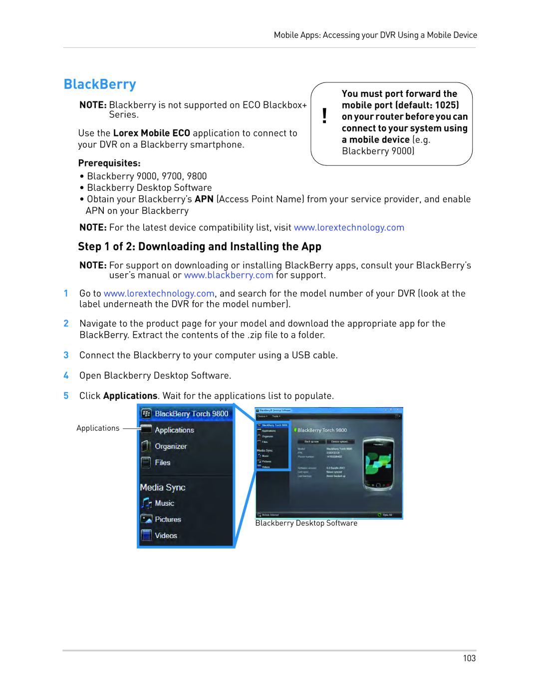 LOREX Technology LH0181011C8F instruction manual BlackBerry, Downloading and Installing the App 