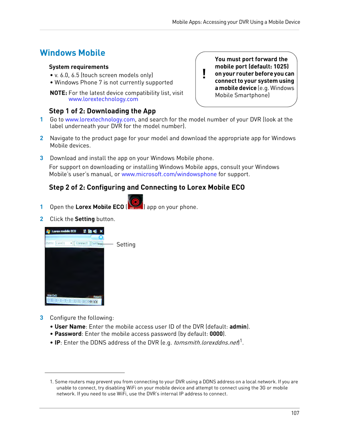 LOREX Technology LH0181011C8F instruction manual Windows Mobile, System requirements 