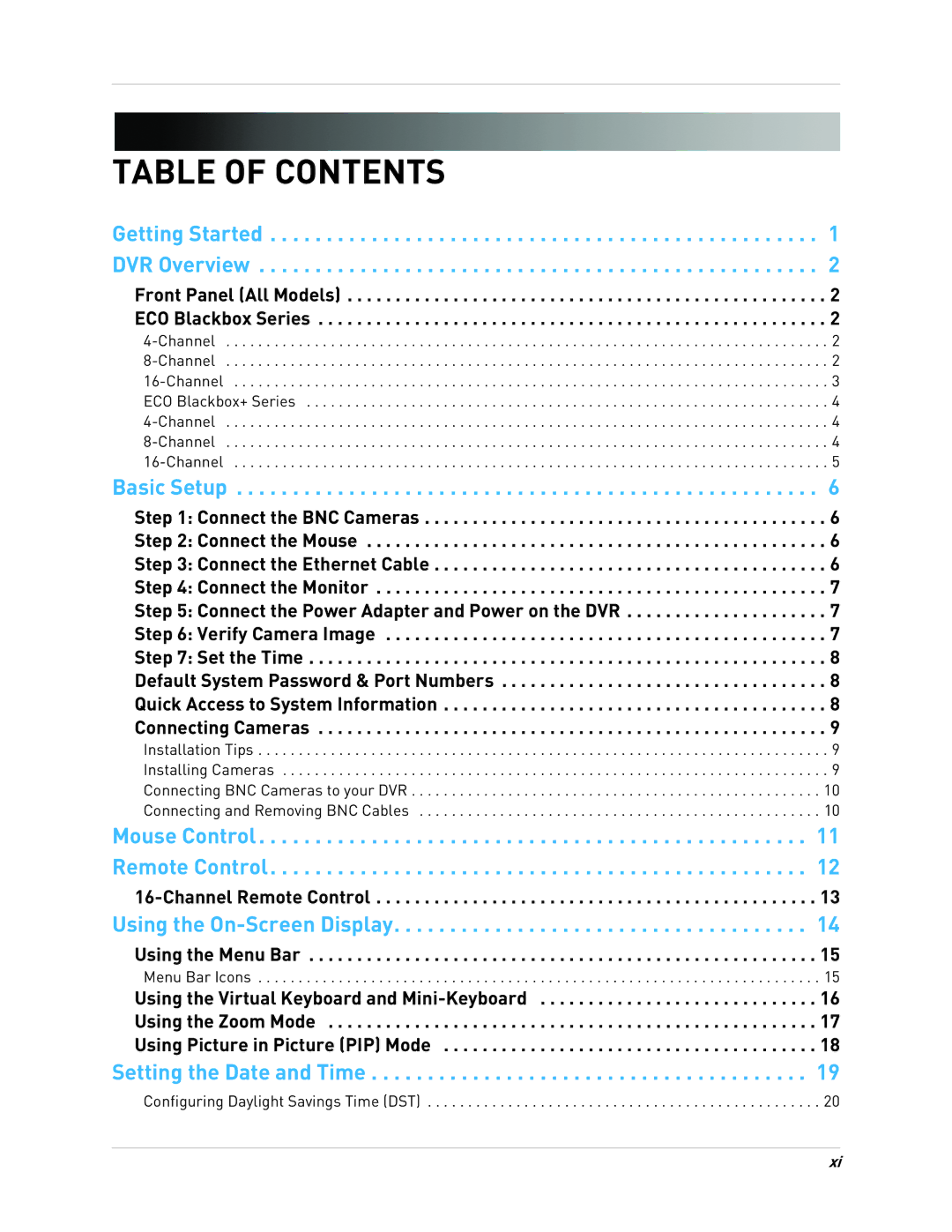 LOREX Technology LH0181011C8F instruction manual Table of Contents 