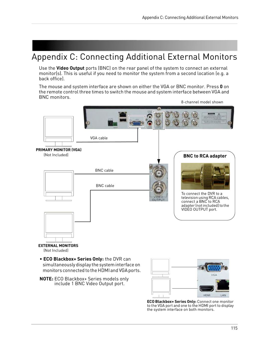 LOREX Technology LH0181011C8F instruction manual Appendix C Connecting Additional External Monitors, BNC to RCA adapter 