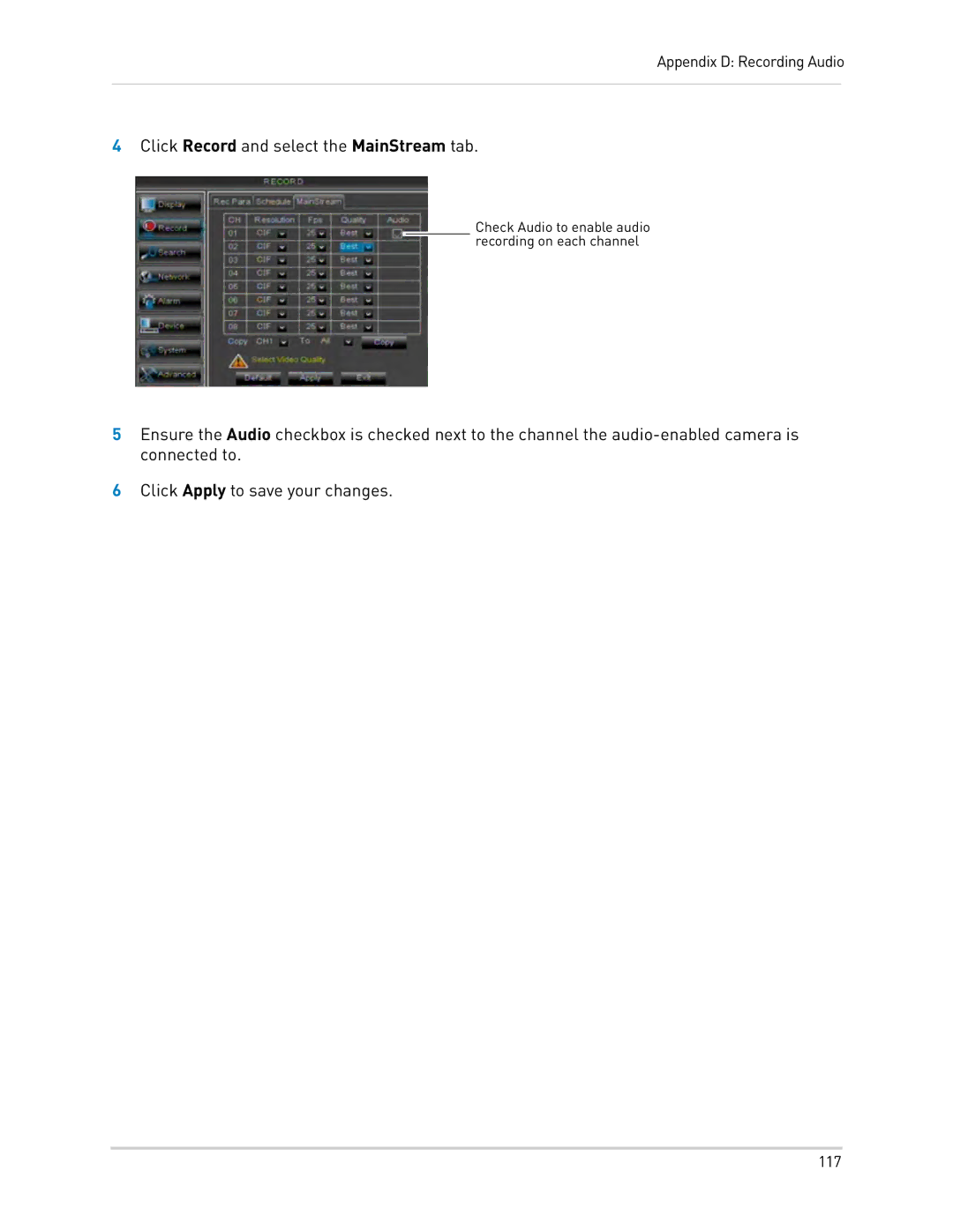 LOREX Technology LH0181011C8F instruction manual Click Record and select the MainStream tab 